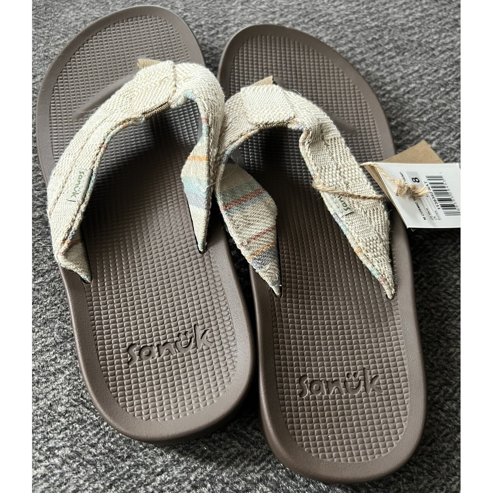Sanuk Mens 8 Flip Flop Cosmic Yoga Mat Hemp Natural Brown Sandals 1139392 NWT - Picture 3 of 6